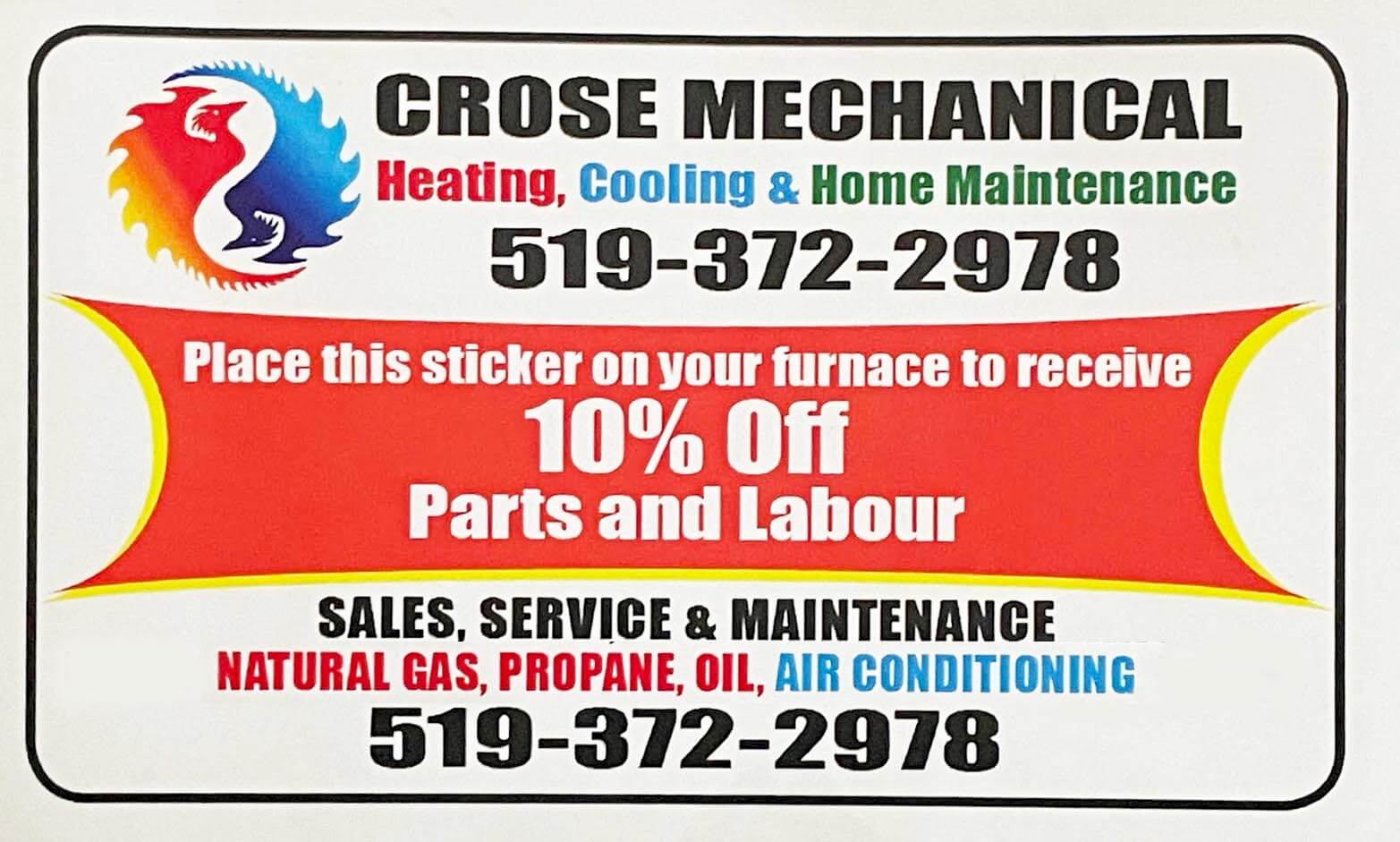 discount off parts Labour furnace repair